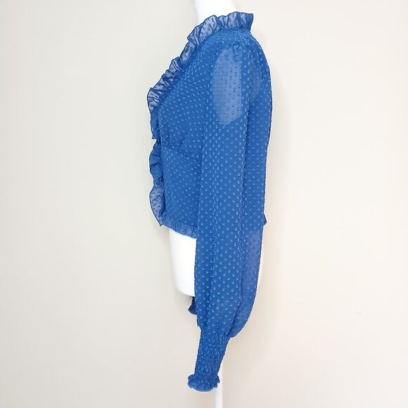 Free People Smocked Ruffled Sheer Polka Dot Blouse Size Small - Picture 3 of 9